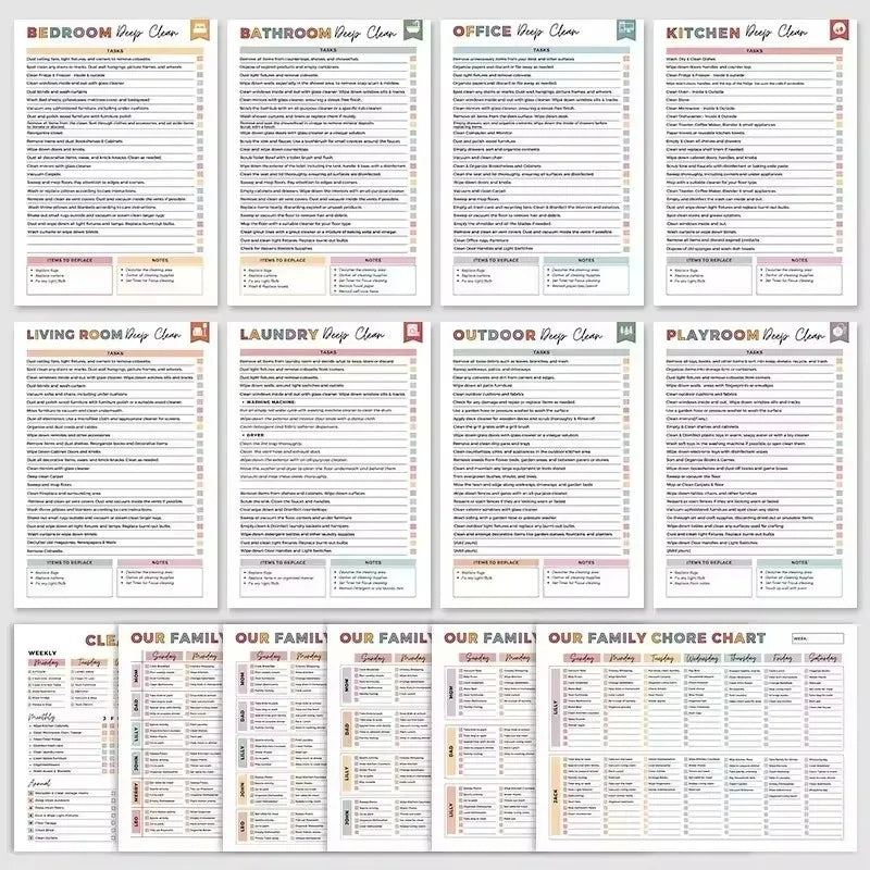 ADHD-Friendly Cleaning Planner – Color-Coded Agenda with Illustrated Sections