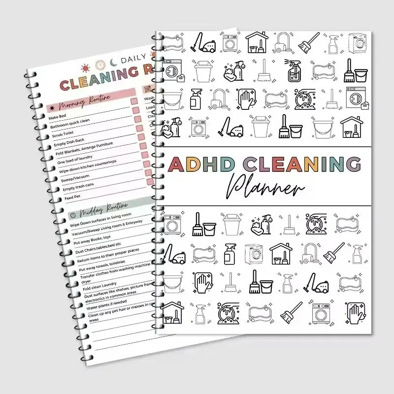 ADHD-Friendly Cleaning Planner – Color-Coded Agenda with Illustrated Sections