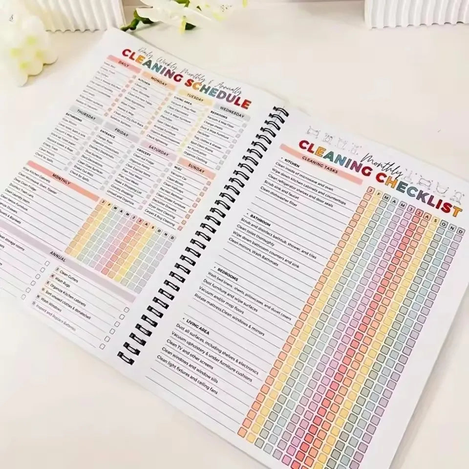 ADHD-Friendly Cleaning Planner – Color-Coded Agenda with Illustrated Sections