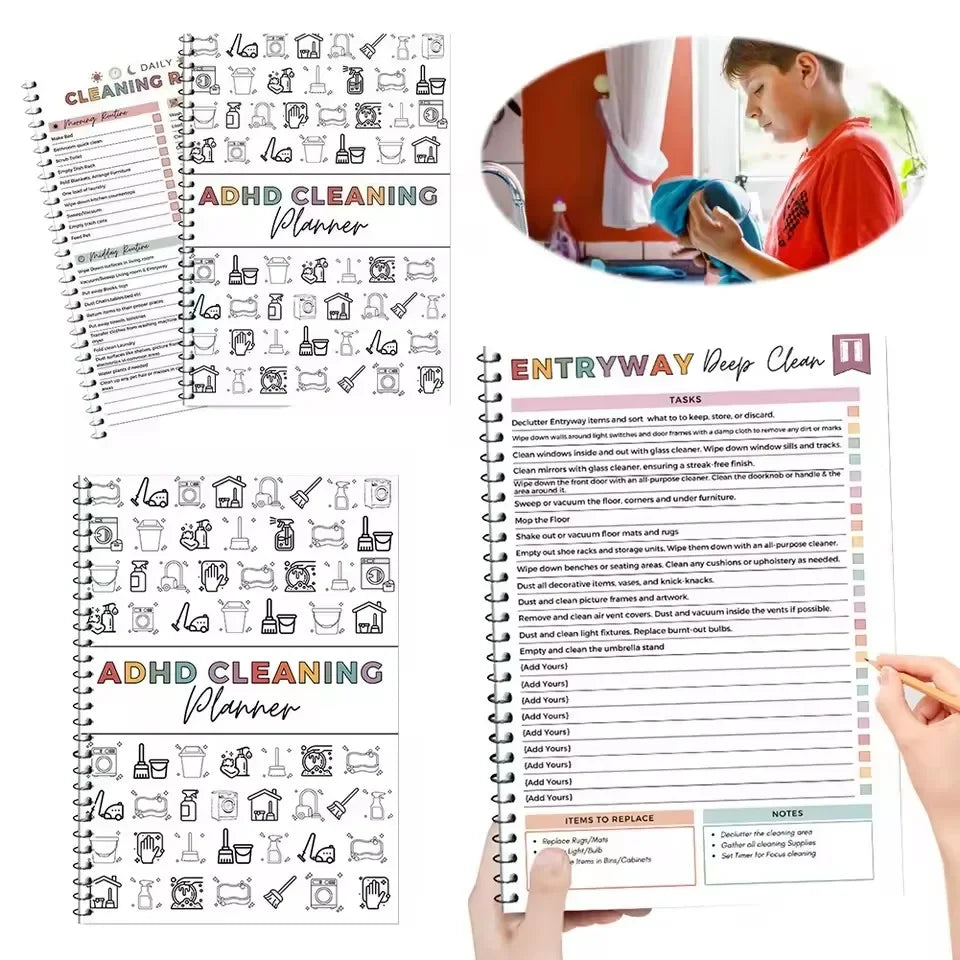 ADHD-Friendly Cleaning Planner – Color-Coded Agenda with Illustrated Sections