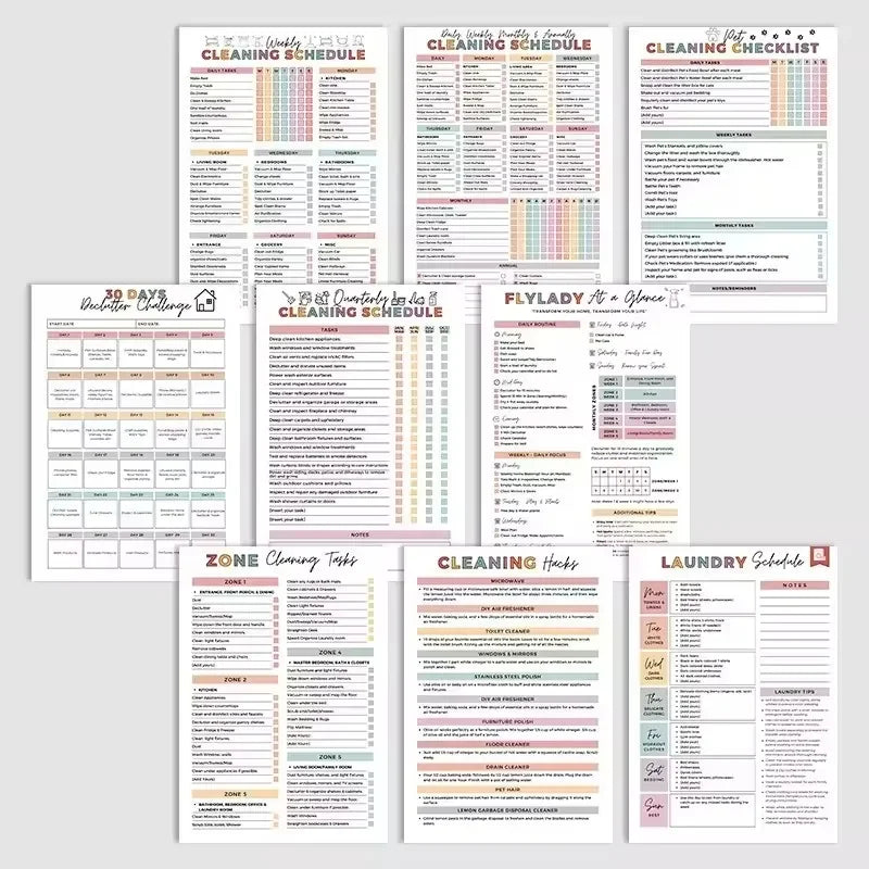ADHD-Friendly Cleaning Planner – Color-Coded Agenda with Illustrated Sections