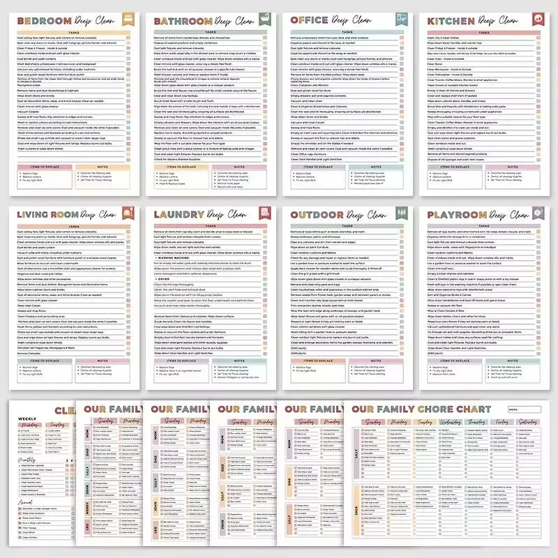 ADHD-Friendly Cleaning Planner – Color-Coded Agenda with Illustrated Sections